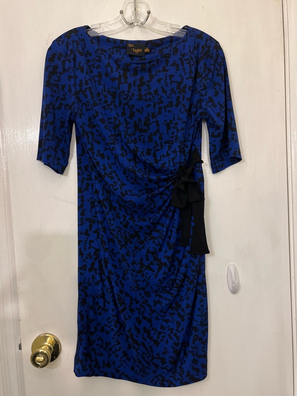 Just...Taylor Royal Blue & Black Abstract Print Side-Tie Midi Dress